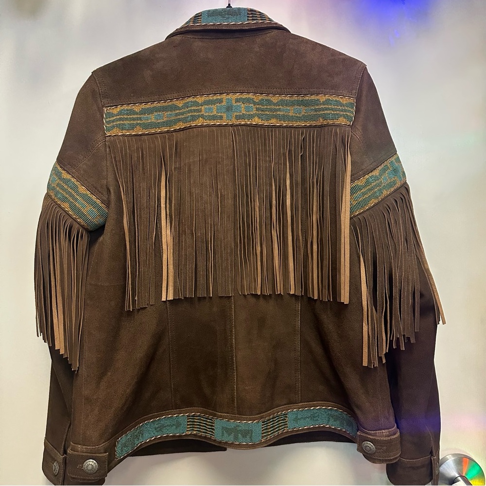 Tasha Polizzi Tan Suede Jacket with Patterned beaded Accents - Picture 3 of 7